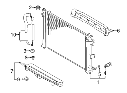 2022 Toyota Corolla Cross Radiator & Components Side Baffle Diagram for 16595-F2160