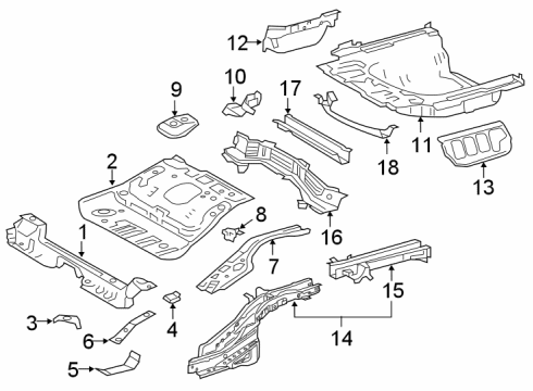 2022 Toyota Avalon Rear Floor & Rails Rear Floor Pan Diagram for 58301-06907