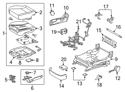 2016 Lexus LS460 Passenger Seat Components Front Seat Set Diagram for 71002-50K31-C0