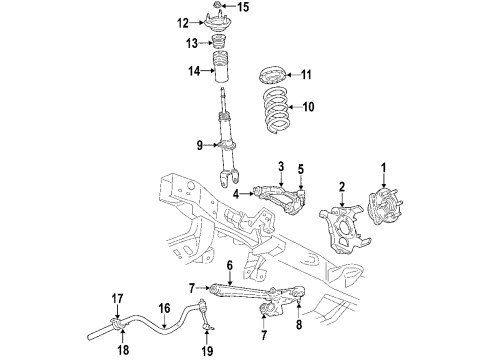 2005 Dodge Dakota Front Suspension Components, Lower Control Arm, Upper Control Arm, Stabilizer Bar Hub-Brake Diagram for 52104699AJ