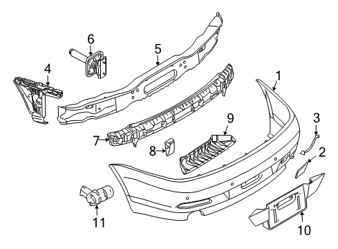 2010 BMW 650i Parking Aid Panel, Bumper, Primed, Rear Diagram for 51127184664