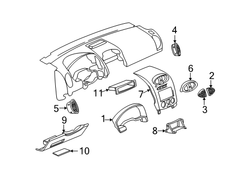 2002 Saturn Vue Cluster & Switches, Instrument Panel Bezel, Instrument Panel Accessory *Ebony Mica Diagram for 15790204
