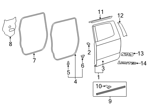 2015 Toyota Tundra Rear Door & Components, Exterior Trim Lower Weatherstrip Diagram for 67888-0C030