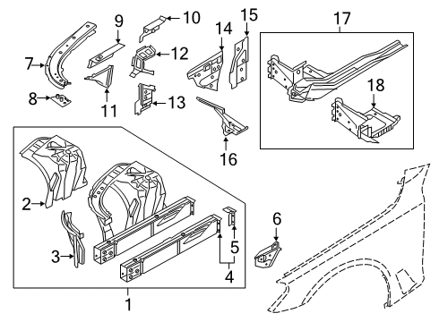 2019 BMW 640i xDrive Gran Turismo Inner Structure & Rails - Fender Extension, Wheel Housing Strut Left Diagram for 41007412961
