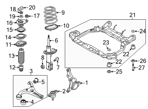 2008 Hyundai Accent Front Suspension Components, Lower Control Arm, Stabilizer Bar Flange Nut-Self Locking Diagram for 54559-17100