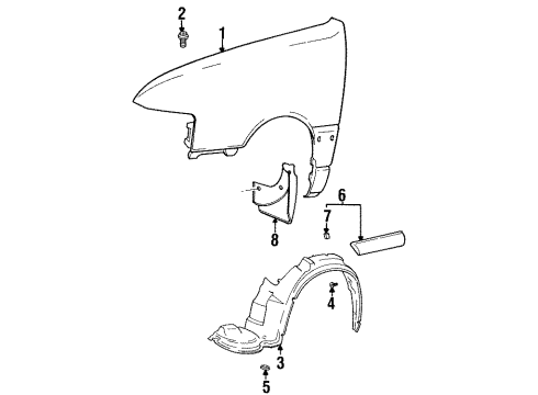 1991 Mitsubishi Precis Fender & Components, Exterior Trim Screw-Tapping Diagram for 12438-06203