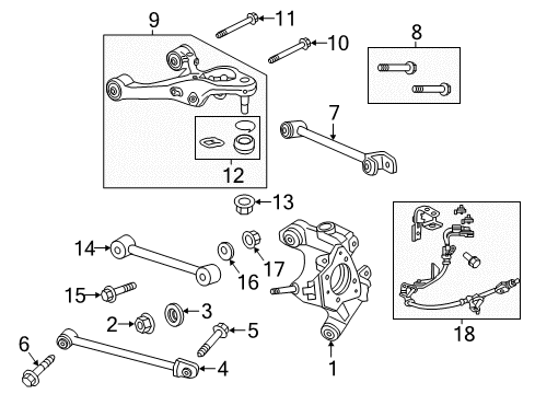 2020 Acura RLX Rear Suspension, Lower Control Arm, Upper Control Arm, Ride Control, Stabilizer Bar, Suspension Components Knuckle Complete , L Re Diagram for 52215-TY3-J00