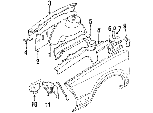 1991 Buick Century Structural Components & Rails Reinforcement-Body Hinge Pillar Inner Panel Lower Diagram for 10254048