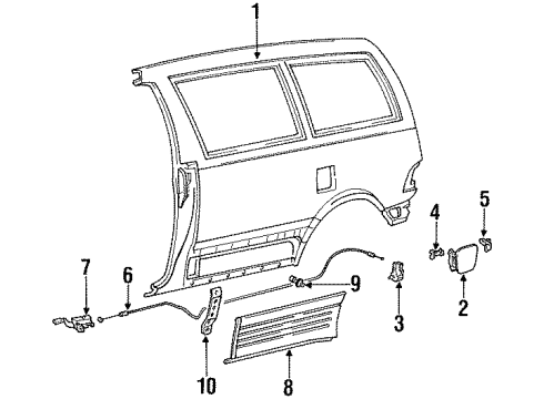 1994 Toyota Previa Fuel Door, Side Panel & Components, Exterior Trim Lock Diagram for 77037-95D00