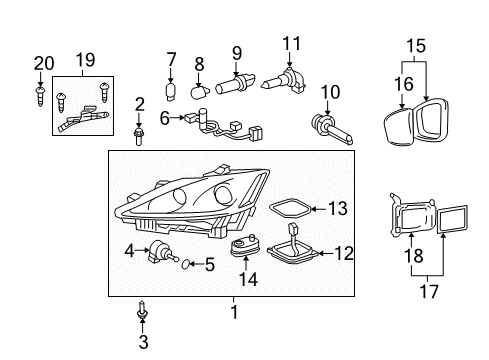 2008 Lexus IS250 Headlamps Headlamp Swivel Computer Assembly Diagram for 89940-53021