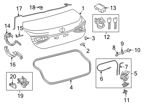 2019 Lexus ES350 Trunk Hinge Assembly, Luggage Diagram for 64510-06420