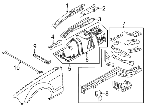 2012 Ford Mustang Structural Components & Rails Fender Mounting Bracket Diagram for 5R3Z-16D156-AA