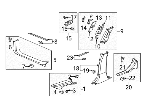 2007 Cadillac STS Interior Trim - Pillars, Rocker & Floor Molding, Windshield Side Garnish Diagram for 25769897