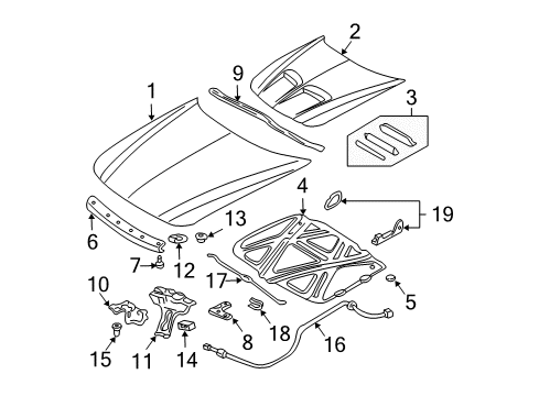 2005 Pontiac Grand Am Hood & Components Support, Hood Primary Latch Diagram for 22639896