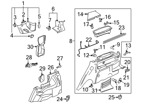 2008 Cadillac SRX Interior Trim - Quarter Panels Tie Down Hook Diagram for 25764204