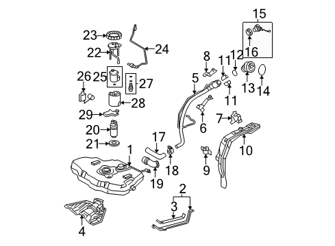 2005 Toyota Corolla Fuel System Components Fuel Tank Mount Strap Diagram for 77612-02080