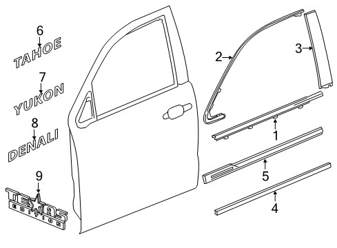 2018 GMC Yukon Exterior Trim - Front Door Body Side Molding Diagram for 22997640