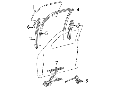 2004 Toyota Sequoia Front Door Glass Run Diagram for 68141-0C020