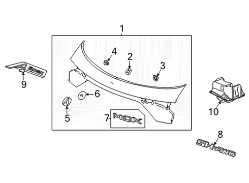 2022 Acura MDX Exterior Trim - Lift Gate Emblem, Rear Set Mdx Diagram for 75722-TYA-A01