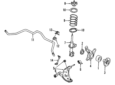 1994 Ford Probe Front Suspension Components, Lower Control Arm, Stabilizer Bar Link End Diagram for F32Z-5K484-A