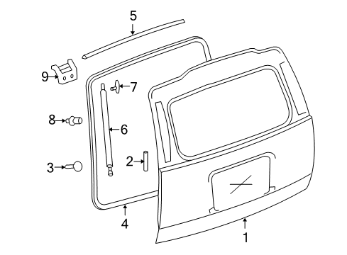 2008 Chevrolet Tahoe Lift Gate Support Cylinder Bracket Diagram for 15260504