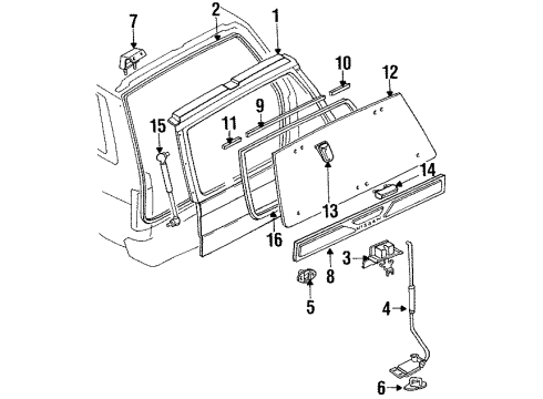 1990 Nissan Pathfinder Lift Gate & Hardware, Glass, Exterior Trim Hinge Assembly Back Door RH Diagram for 90320-41G02