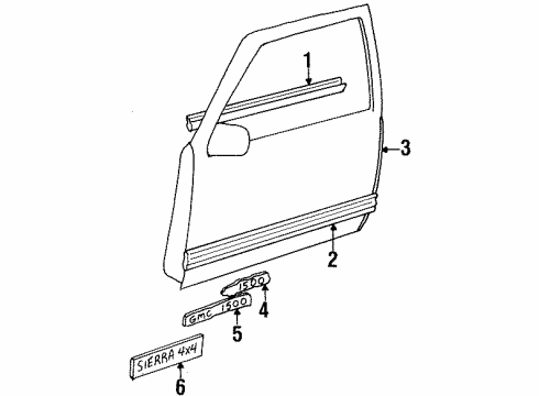 1988 GMC K2500 Exterior Trim - Front Door Protector, Front Side Door Edge Diagram for 15605821