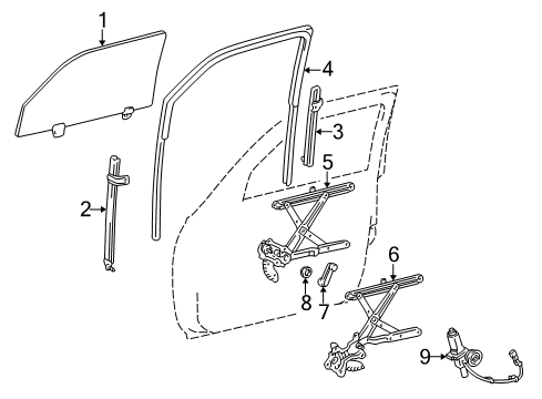 2002 Toyota 4Runner Front Door - Glass & Hardware Frame Sub-Assy, Front Door, Rear Lower LH Diagram for 67404-35040