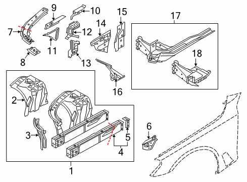2019 BMW 740i Inner Structure & Rails - Fender Supporting Strut, Whl House, Interior Left Diagram for 41007412929
