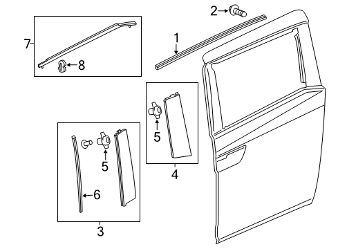 2015 Honda Odyssey Exterior Trim - Side Loading Door Garnish Assy., R. RR. Door Sash Diagram for 72930-TK8-A10
