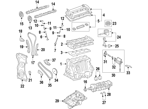 2007 Ford Fusion Engine Parts, Mounts, Cylinder Head & Valves, Camshaft & Timing, Variable Valve Timing, Oil Pan, Oil Pump, Crankshaft & Bearings Valve Cover Diagram for 6M8Z-6582-E