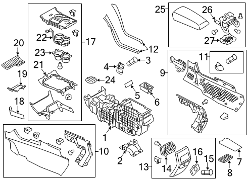 2012 Ford Edge Front Console Storage Box Diagram for BT4Z-7806202-A