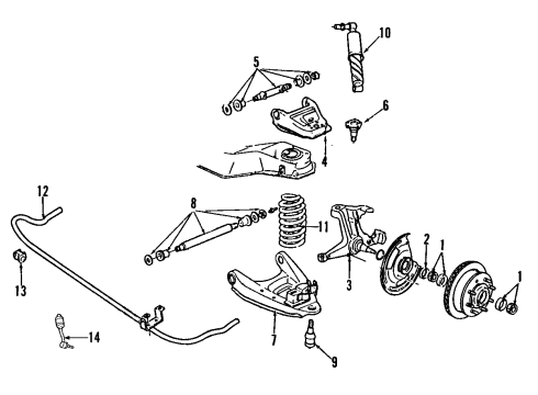 1998 GMC Yukon Front Suspension Components, Lower Control Arm, Upper Control Arm, Stabilizer Bar Bushings Diagram for 10198370