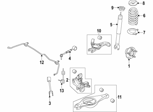 2016 Ford Explorer Rear Suspension Components, Lower Control Arm, Upper Control Arm, Stabilizer Bar Shock Diagram for FB5Z-18125-H