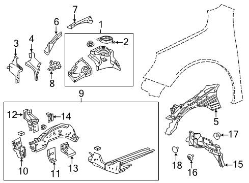 2018 Chevrolet Impala Structural Components & Rails Rail Reinforcement Diagram for 13237569