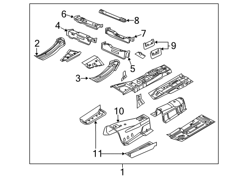 2012 Dodge Challenger Pillars, Rocker & Floor - Floor & Rails Pan-Front Floor Diagram for 68059589AL