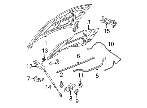 2009 Jeep Grand Cherokee Hood & Components, Exterior Trim Lift Supports Diagram for 68025360AA