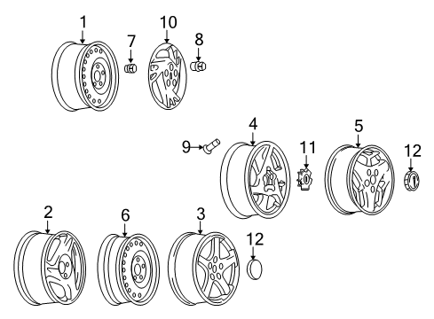 2002 Pontiac Aztek Wheels, Covers & Trim Refurbished Alloy Wheel Rim 16X7, 5 Lugs Diagram for 12490112