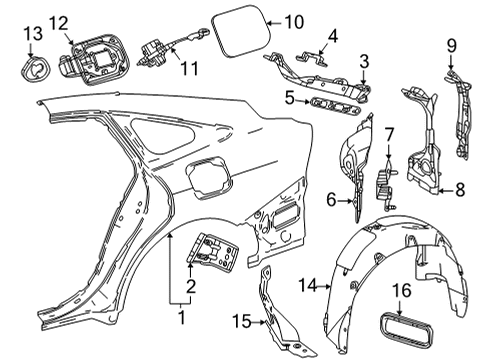 2022 Toyota Mirai Quarter Panel & Components Wheelhouse Liner Diagram for 65637-62020