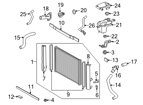 2010 Lexus HS250h Radiator & Components Radiator Assembly Compatible Diagram for 16400-28581