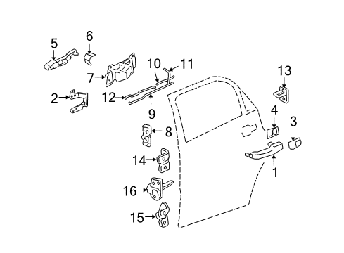 2008 Pontiac Torrent Rear Door Rod, Rear Side Door Inside Handle - LH Diagram for 88980991