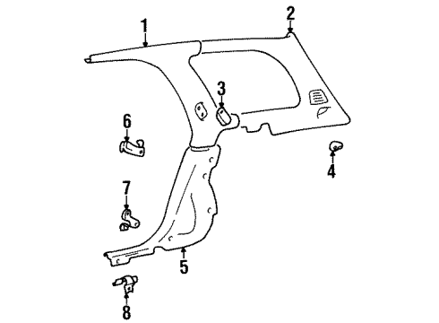2000 Hyundai Elantra Interior Trim - Quarter Panels Clip-Side Trim Mounting Diagram for 85876-29010