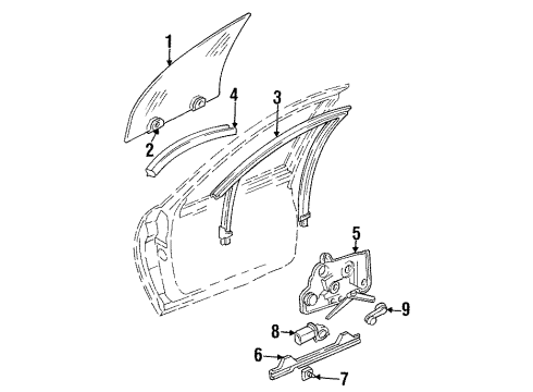 1998 Chevrolet Lumina Front Door - Glass & Hardware Sealing Strip Asm-Front Side Door Window Inner Diagram for 10263175