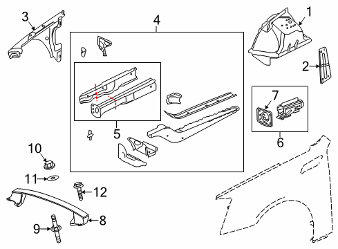 2010 Cadillac CTS Structural Components & Rails Rail End Diagram for 15923685
