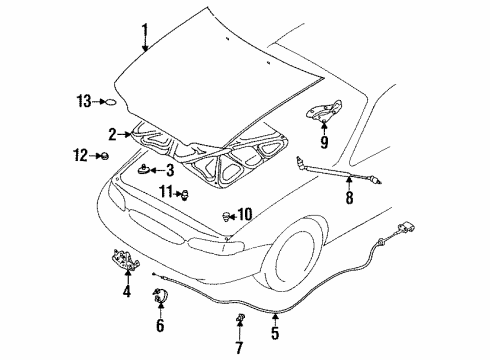 1995 Infiniti J30 Hood & Components Hood Lock Control Cable Assembly Diagram for 65620-10Y10