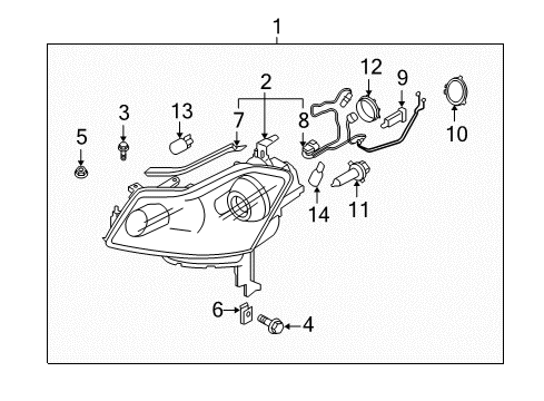 2008 Infiniti M35 Headlamps Right Headlight Assembly Diagram for 26010-EH11D