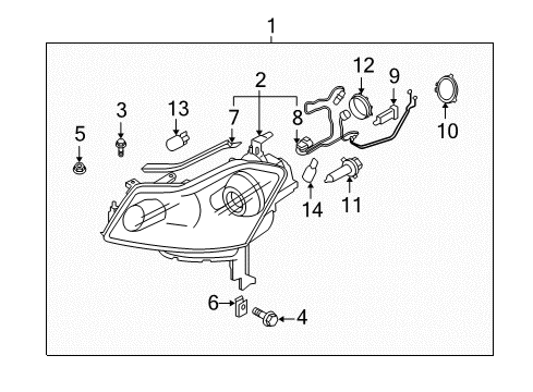 2008 Infiniti M35 Headlamps Left Headlight Assembly Diagram for 26060-EH11D