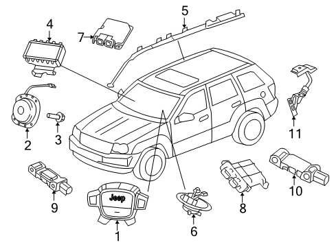 2010 Jeep Grand Cherokee Air Bag Components Sensor-Side AIRBAG Impact Diagram for 4896083AA