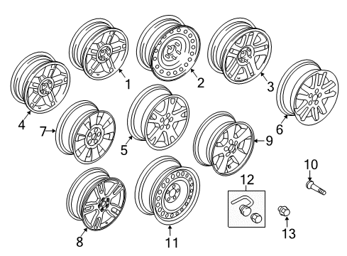 2003 Ford Explorer Wheels Wheel, Alloy Diagram for 2L2Z-1007-CA