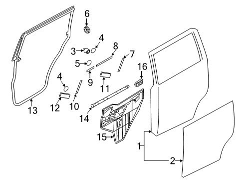 2011 Infiniti QX56 Rear Door Seal-Rear Door Partition, RH Diagram for 82838-1LA0A